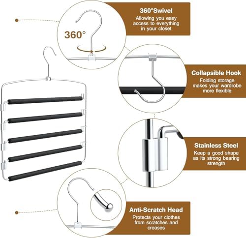 5-Tier Pants Hanger 2 Pack, Closet Organizer Space Saving Hanging Storage for Jeans, Trousers, Skirts, Dresses, Scarves (2-Pack) - Image 2
