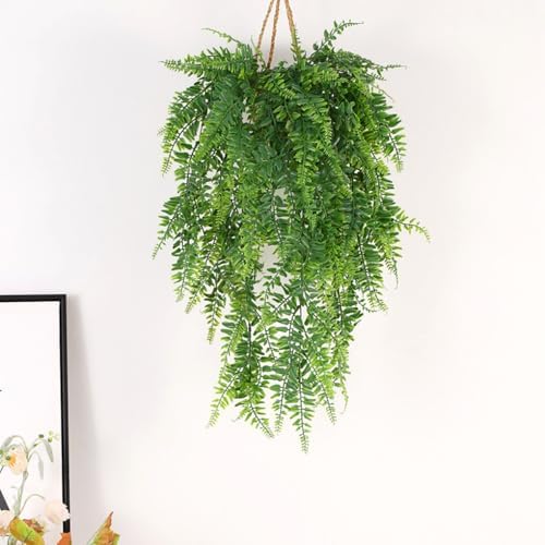 Artificial Boston Hanging Plants, Fake Ferns Ivy Plastic Plant Vine Faux Leaves UV Resistant Vines Greenery for Indoor Outdoor Bathroom Decor Office Garden Party Wedding DIY Decoration 4 Pack - Image 2