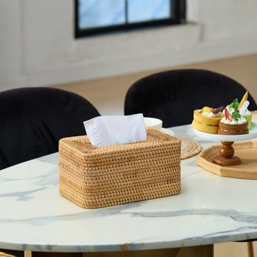 Rattan Tissue Box Cover, Rectangle Wicker Tissue Box Holder, Boho Tissue Box Cover for Living Room, Bathroom, Kitchen, Bedroom, 10.2 x 6.2 x 5.3 inch, Natural - Image 2