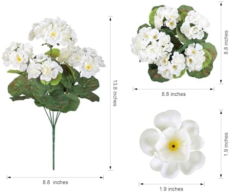 Artificial Geranium Fake Flowers for Outdoors Decoration, 6 Bundles Silk Geraniums White Flower UV Resistant Look Real Faux Plants for Front Door Garden Porch Planter Patio Balcony Yard Indoor Home - Image 6