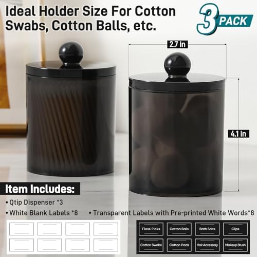 3 Pack Acrylic Qtip Holder Dispenser for Cotton Swabs, Balls, Floss Picks - Image 3