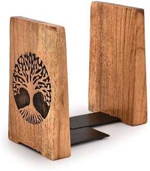 NIRMAN Office Bookends Iron & Acacia Wood Tree of Life Office Bookends for Shelves or Bookcase Heavy Bookends, Home Décor Gift (4"" X 4"" X 6""), (Set of 2), Brown - Image 3