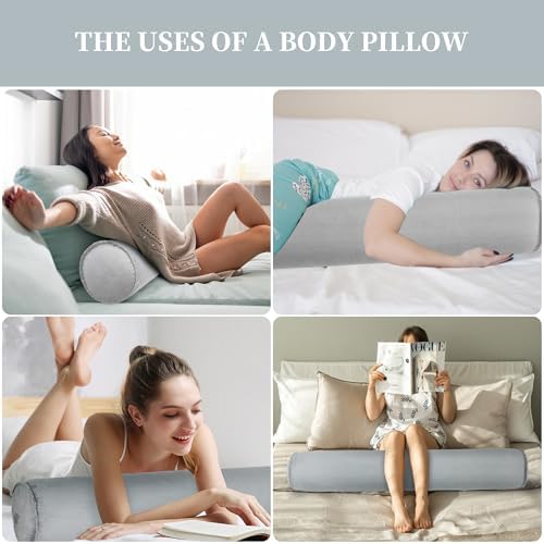 ONTYZZ Inflatable Long Body Pillow, Long Pillow for Bed, Oval Bolster Pillow for Good Sleeping and Back/Neck Support, 2pcs Grey - Image 5
