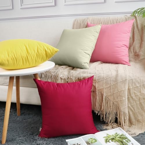 Thmyo 4-Pack 100% Cotton Solid Decorative Throw Pillow Case 22x22inch Beige - Image 3