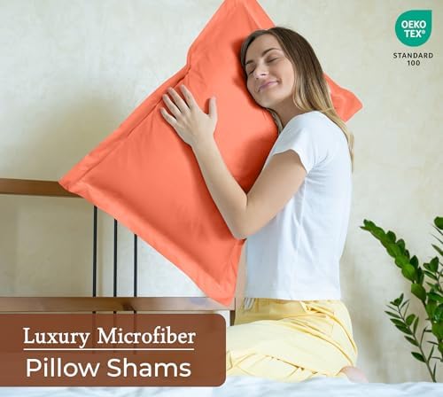 Royale Linens Microfiber Queen Size Pillow Shams Set of 2 - Coral Shams - Image 6