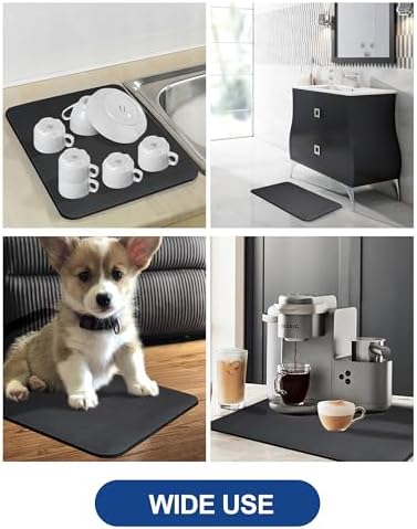 Dish Drying Mat for Kitchen Counter, 17x31.5 Pad with Rubber Backed (Black) - Image 6
