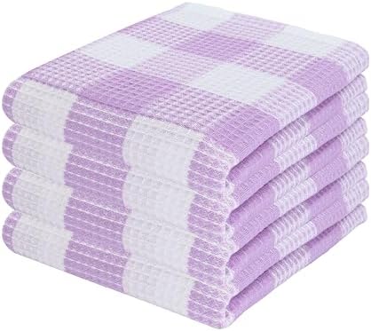 Waffle Weave Plaid Dish Cloth, DishTowel 15x25"Set of 4 - Lavender & White by PurpleEssences