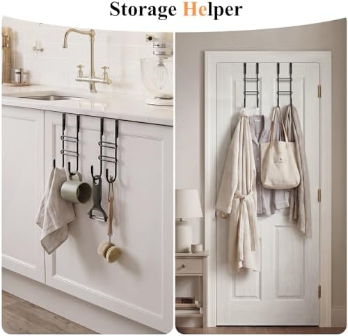 FYY 2 PCS Over the Door Hooks, Heavy Duty Double Hanger with Non-Slip Pads, No-Drill Metal Hook for Hanging Coats Towels Robes Closet Bathroom Bedroom, Fits 1.5 Inch Door Thickness, 7.87" Long, Black - Image 6
