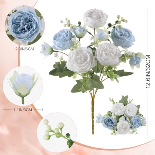 4 Bunches Peony Artificial Flowers Blue Flowers Silk Peonies Bouquets for Wedding Party Table Centerpieces Floral Arrangement Home Kitchen Decor - Image 2