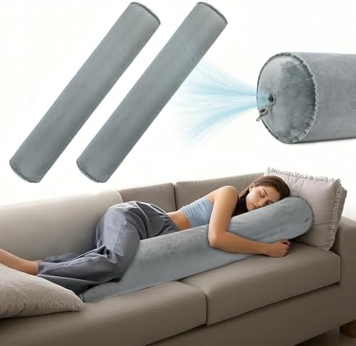 ONTYZZ Inflatable Long Body Pillow, Long Pillow for Bed, Oval Bolster Pillow for Good Sleeping and Back/Neck Support, 2pcs Grey by OTNYZZ