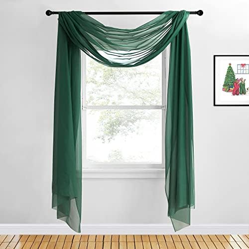 NICETOWN Sante Green Decorative Window Scarfs for Christmans, Voile Sheer Curtains Flexible Valances Bed Canopy for Thanksgiving Day, Set of 2, W60 x L216 - Image 3