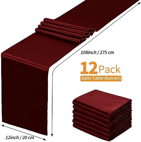 SiinvdaBZX 12 Pcs Burgundy Satin Table Runner 12 x 108 inches Long - Image 4