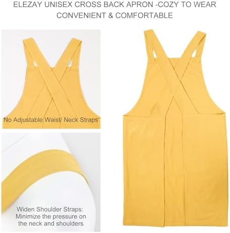 ELEZAY Aprons for Women with Pockets Plus Size Comfort Cross Back No Tie Cotton Linen Apron Pinafore - Image 2