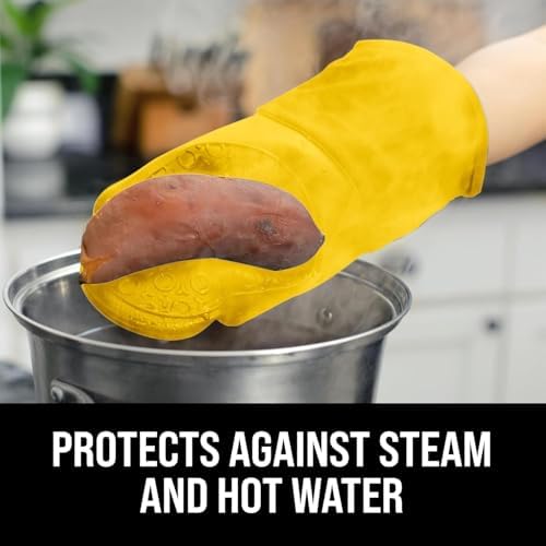 BPA-Free Soft Silicone Oven Mitts - Ultra Heat Resistant Oven Mitts with Thick Cotton Liner - Long Slip Resistant Pot Holders, Flexible Oven Gloves - Yellow 13.7" - Image 5