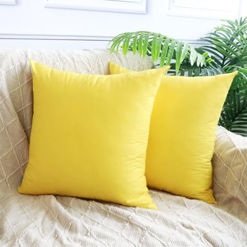 4-Pack 100% Cotton Comfortable Solid Decorative Throw Pillow Case,Thmyo Square Cushion Cover Pillowcase Sublimation Blank Pillow Covers DIY Throw Pillowcase for Sofa(20x20 inch/ 50x50cm,Lemon Yellow) - Image 2