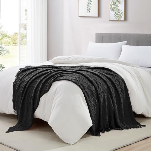 BOURINA Black Throw Blanket 50 x70 Inch Jacquard Throw Knitted Blanket - Image 4
