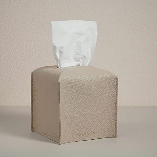 OLETHA Square Tissue Box Cover, Aesthetic Desk Decor, Light Taupe, 2 Pack by OLETHAD%C3%A9cor