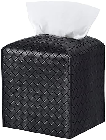 Tissue Box Cover PU Leather Tissue Holder Square Facial Tissue Case Facial Paper Organizer Dispenser for Bathroom, Vanity Countertop, Tabletop, Car, Black by zoocatia