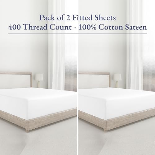 Pack of 2 100% Cotton Sateen Twin Size Fitted Sheet, White - Image 4