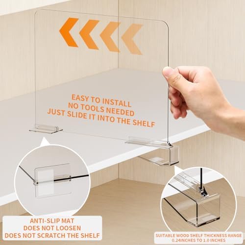 Yieach 6 Pack Acrylic Shelf Dividers for Closet Organization,Towel,Sweater,Purse Organizer - Adjustable Height - Vertical Shelf Separators for T Shirt,Clear Closet Shelf Divider for Wood Shelves - Image 5