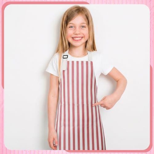 Kids Apron for Cooking Adjustable Striped Kids Apron with Pockets - Image 7