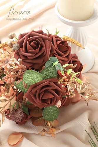 Floroom Artificial Flowers 25pcs Real Looking Terracotta Foam Fake Roses with Stems for DIY Wedding Bouquets Bridal Shower Centerpieces Floral Arrangements Party Tables Home Decorations - Image 4