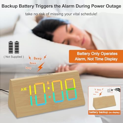 DreamSky Wooden Digital Alarm Clock for Bedroom with RGB Large Numbers - Image 3