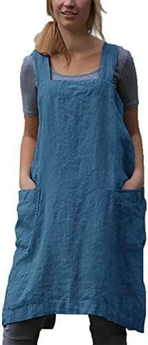 VLZUFE Cotton Linen Apron for women Cross Back Apron Pinafore Dress for Baking Cooking Gardening Work by Unknown