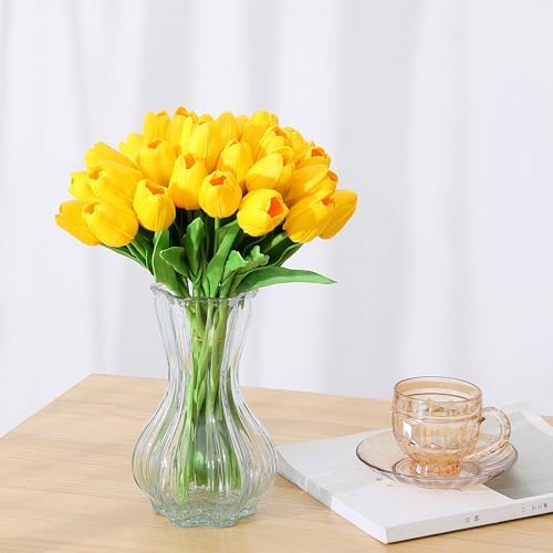 SITUMEIZI Fake Tulips 15pcs Real Touch PU Artificial Flower Yellow - Image 4