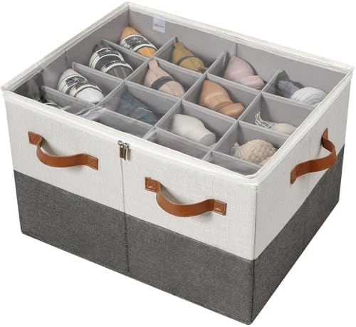 TOPIA HOME Shoe Organizer for Closet, Foldable Shoe Box with Adjustable Dividers and Clear Cover, Space Saving Shoe Storage Organizer Cabinet with Reinforced Handles, Fits 16 Pairs TP09WG by TOPIAHOME