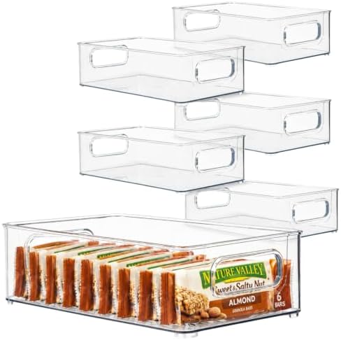 primebox 6 Pack Clear Plastic Organizing Container with Integraged Handles for Home Organization for Kitchen, Pantry, Fridge, Freezer, Cabinet,Bathroom, Stackable. 10"x6"x3" by primebox