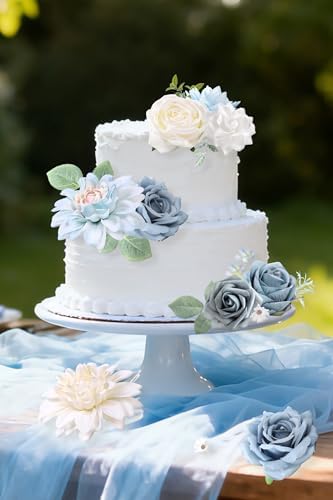 rongflower Blue Artificial Flowers Combo Box Set Silk Flowers Fake Rose for DIY Floral Arrangements Wedding Bouquets Centerpieces Baby Shower Party Home Decorations - Image 4