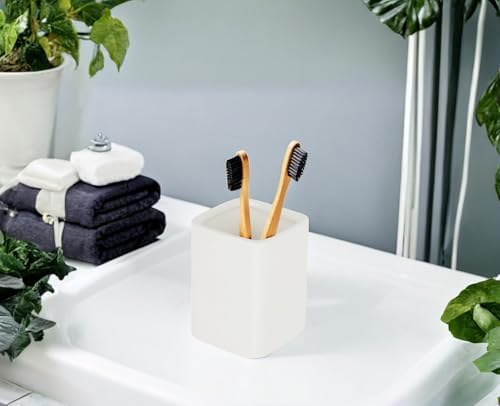 Square Ceramics Desk Pencil Holder With Metal Frame, Suitable for Offices and Homes(Off White) - Image 4