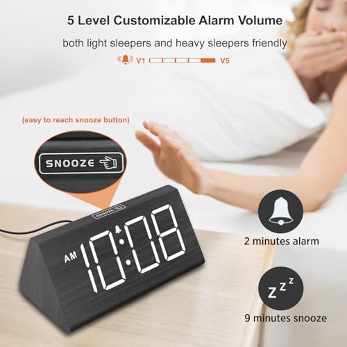 DreamSky Wooden Digital Alarm Clock for Bedroom Living Room, Large Numbers - Image 6