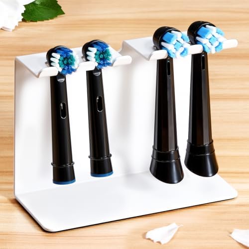 Electric Toothbrush Head Holder, Tooth Brushing Holder, Wall Mounted Toothbrush Holders Shower Bathroom, Self Adhesive or Desktop Tooth Brush Holder Organiser (White, Medium) by WAYASI