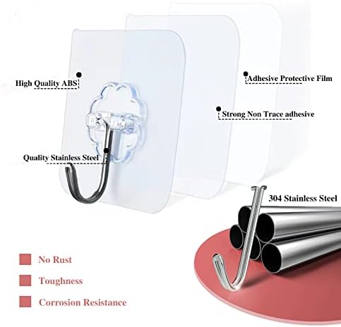 DDMY Adhesive Wall Hooks Clear 50lb(Max) Heavy Duty Hanging Sticky-10 Pack - Image 6