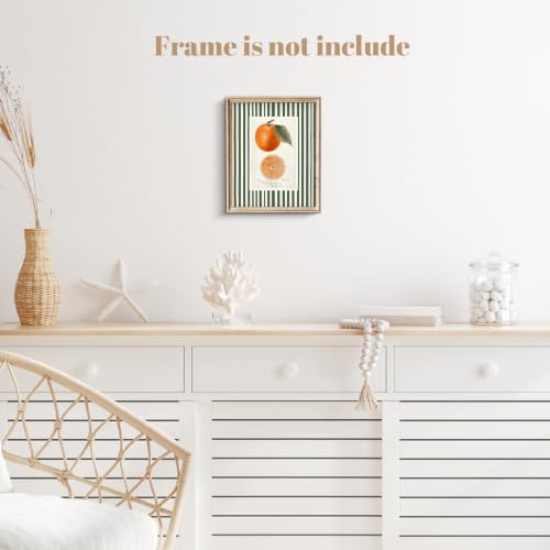 ZBJLLK Vintage Orange Botanical Illustration Canvas Wall Art, Fruit Kitchen Print, Rustic Farmhouse Green Stripe Background Citrus Fruit Artwork for Kitchen Dining Room Home Decor, 8x10 Inch Unframed - Image 5