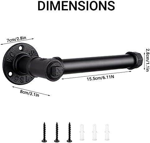Livabber Industrial Pipe Toilet Paper Holder - Vintage Style DIY Wall Mount Roll Tissue Towel Holder for Bathroom Living Room and Kitchen (6", Black) - Image 2