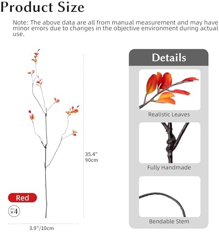 4PCS Artificial Orange Branches 35.4", Faux Fall Stems for Vase, Long Decorative Branches with Autumn Leaves, Bendable Orange Stems for Tall Vase Fall Decorations Home Decor - Image 2