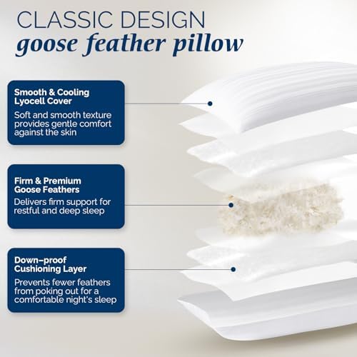 downluxe Goose Feather and Down Pillows, Bed Pillows Queen Size Set of 2 - Image 2