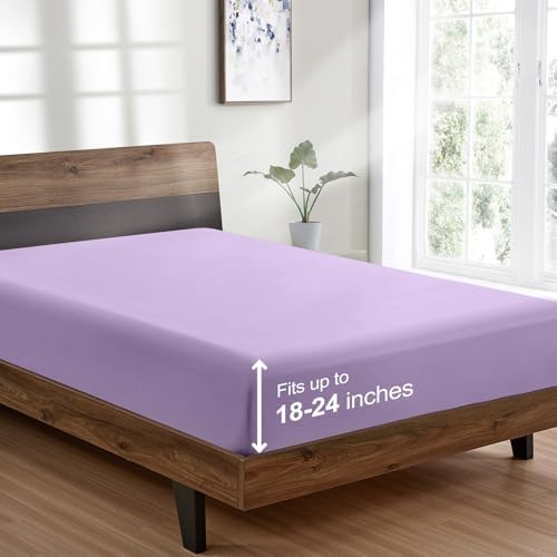 FreshCulture King Fitted Sheet Only - Hotel Quality Ultra Soft & Breathable Brushed Microfiber Fitted Sheet with 21 Inch Deep Pockets - Fits King Size Bed (Lavender) by FreshCulture