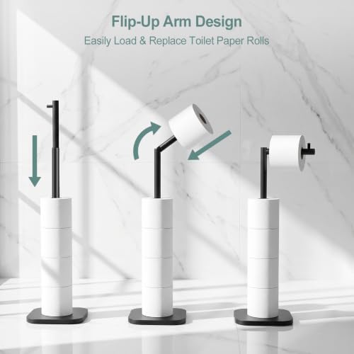 Toilet Paper Holder Stand, Freestanding, Stainless Steel, Matte Black - Image 4