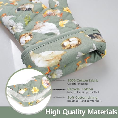 Oven Mitts Cotton Fashion Cute Teal Design 1pair Heat Resistant Oven Gloves Safe Cooking Baking Grilling Barbecue Machine Washable Pot Holders (Teal) - Image 3