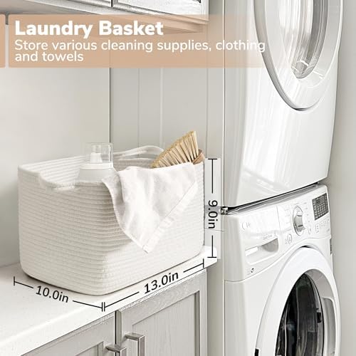 Goodpick Woven Storage Basket for Shelves, 13" x 10" x 9", White - Image 6