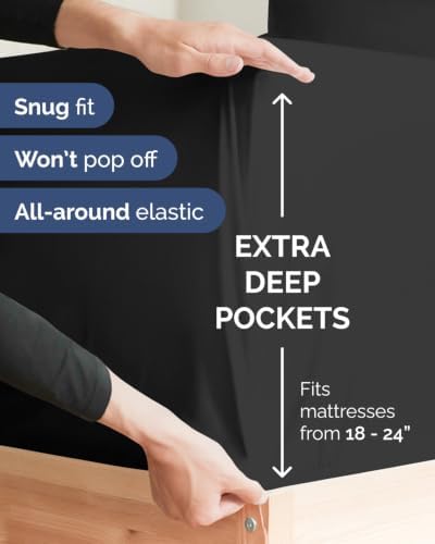 CGK Linens 2 Pack Extra Deep Queen Fitted Sheets - Black - Image 2