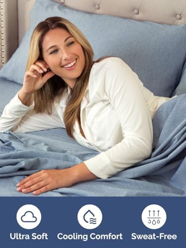 CGK Extra Deep Full Single Fitted Sheet Only - Heathered Blue - Image 3