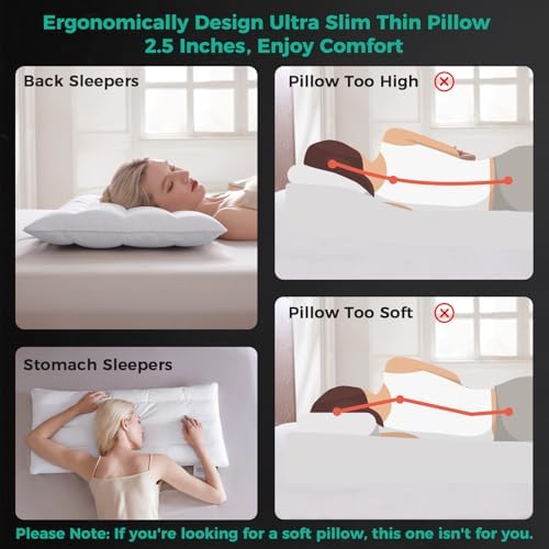 Three Geese Luxury Natural Flat Thin Goose Feather Down Pillows Standard Size, 2.5" Height, 100% Organic Cotton Cover, Medium Firm Hotel Collection Ultra Slim Thin Bed Pillows, Machine Washable,1 Pack - Image 5