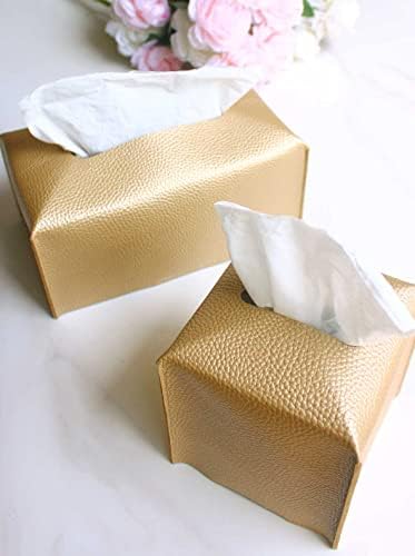 Gold Tissue Box Cover Leather – Tissue Holder with Bottom Belt by JESMINI, Decorative Aesthetic PU Leather Tissue Box Holder for Bathroom Home Office Decor - Image 3