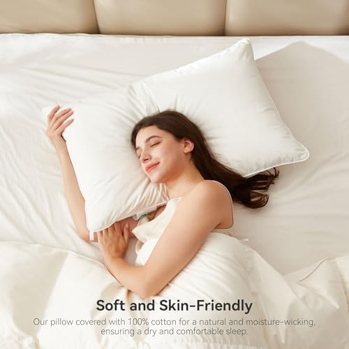 Goose Feather Down Pillows King Size Set of 1, Soft Pillows with 100% Organic Cotton Fabric, Luxury Hotel Quality Bed Pillow 1 Pack for Sleeping, Breathable & Fluffy (20" x 36") - Image 2
