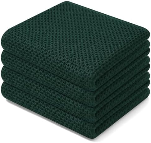 Homaxy 100% Cotton Waffle Weave Kitchen Dish Towels 4-Pack, Blackish Green by Homaxy